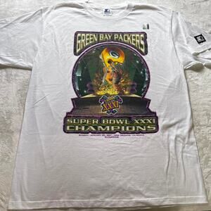 STARTER Vintage Green Bay Packers Super Bowl Champs Mardi Gras T-Shirt 1997 New